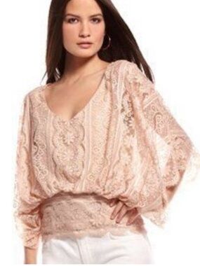 Anthropologie Beyond Vintage Lace Billow Blouse in Blush - xs